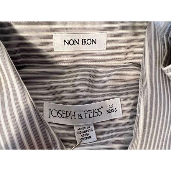 Joseph & Feiss Shirt Mens Large 15 32/33Gray Stripe Cotton Button Up Long Sleeve - Picture 4 of 6